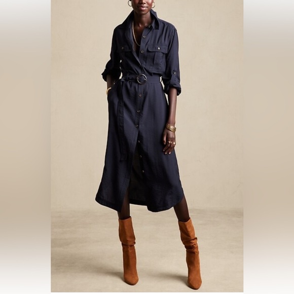 Banana Republic Dresses & Skirts - Banana RepublicNWT Navy Button-Front Midi Shirt Dress pit to pit 21.5-mix25)